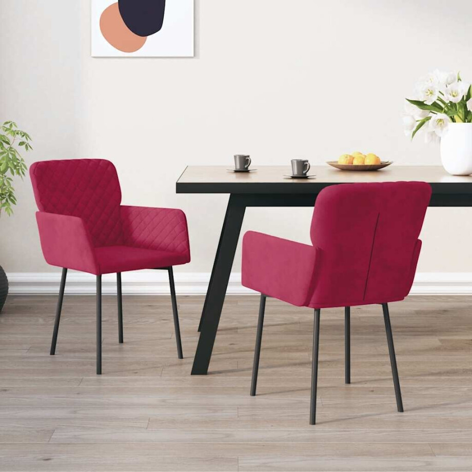 vidaXL Eetkamerstoelen 2 st fluweel wijnrood afbeelding 1