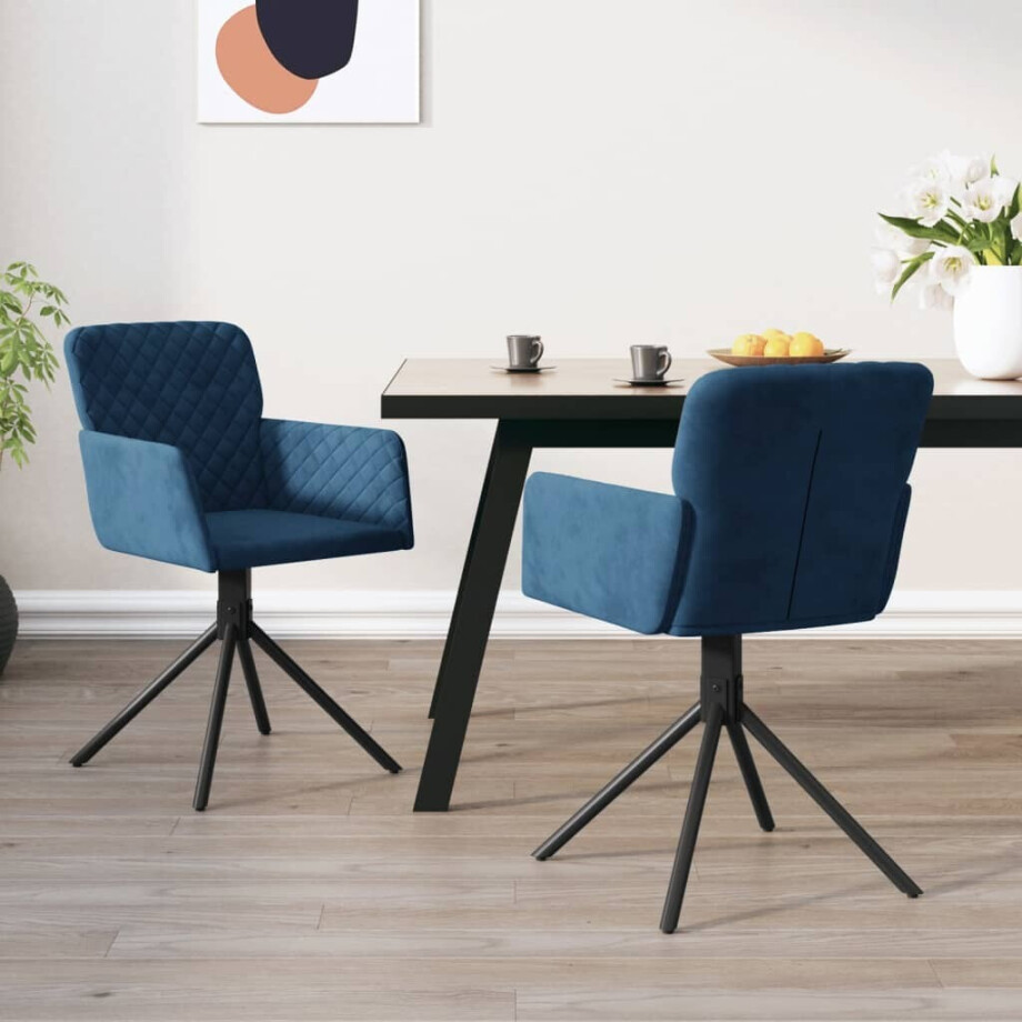 vidaXL Eetkamerstoelen draaibaar 2 st fluweel blauw afbeelding 1
