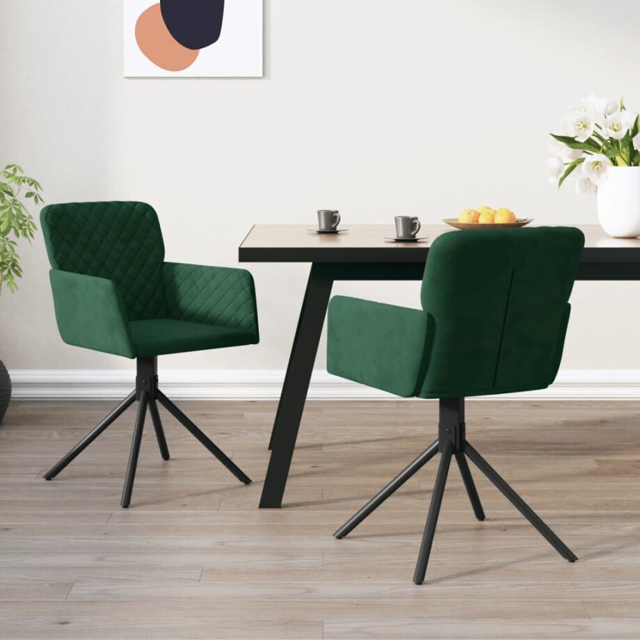 vidaXL Eetkamerstoelen draaibaar 2 st fluweel donkergroen vidaXL Eetkamerstoelen draaibaar 2 st fluweel donkergroen afbeelding 1