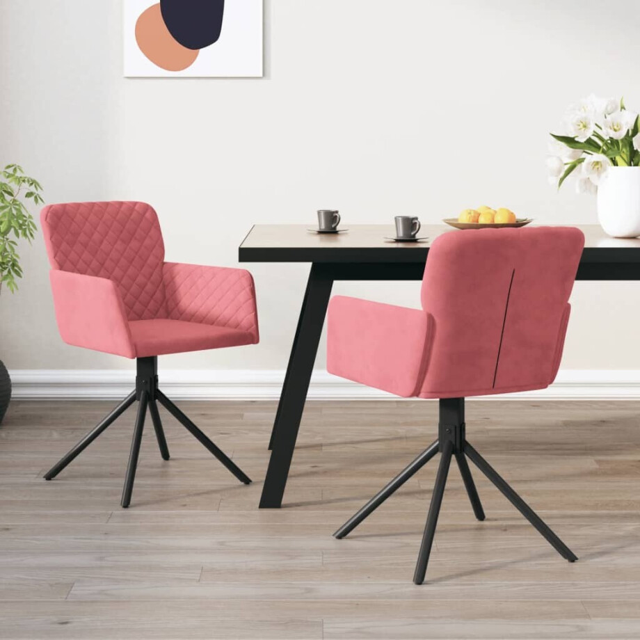 vidaXL Eetkamerstoelen draaibaar 2 st fluweel roze afbeelding 1