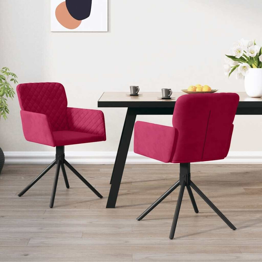 vidaXL Eetkamerstoelen draaibaar 2 st fluweel wijnrood afbeelding 1