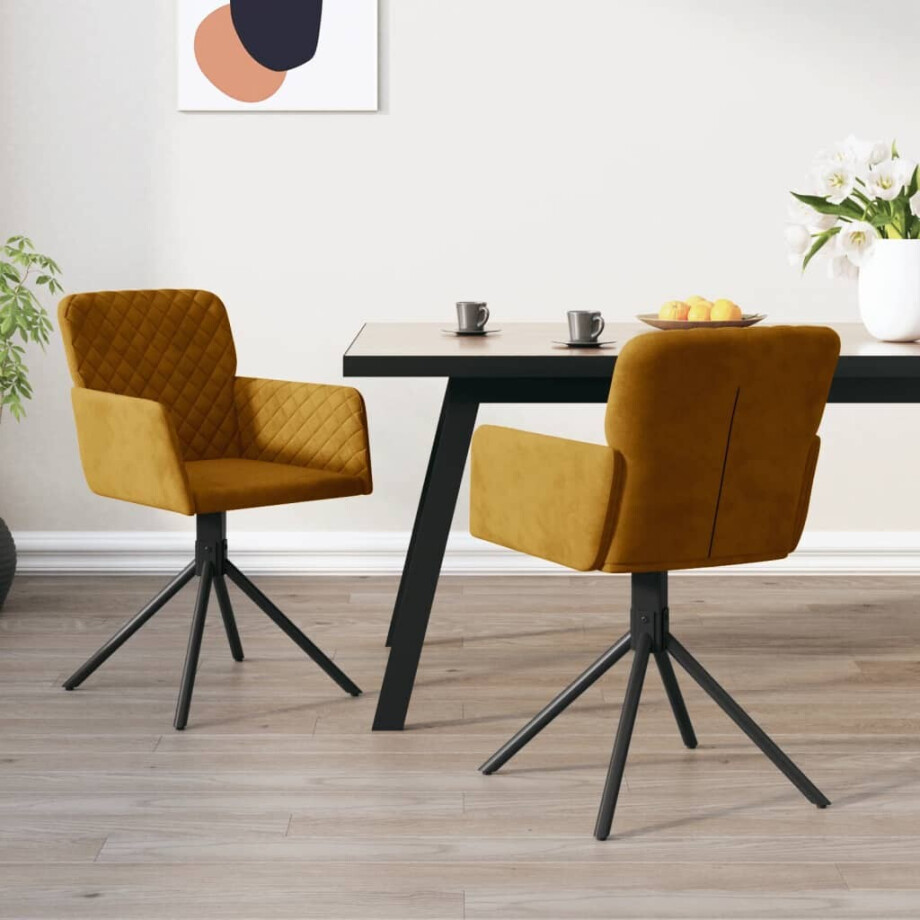 vidaXL Eetkamerstoelen draaibaar 2 st fluweel bruin afbeelding 1