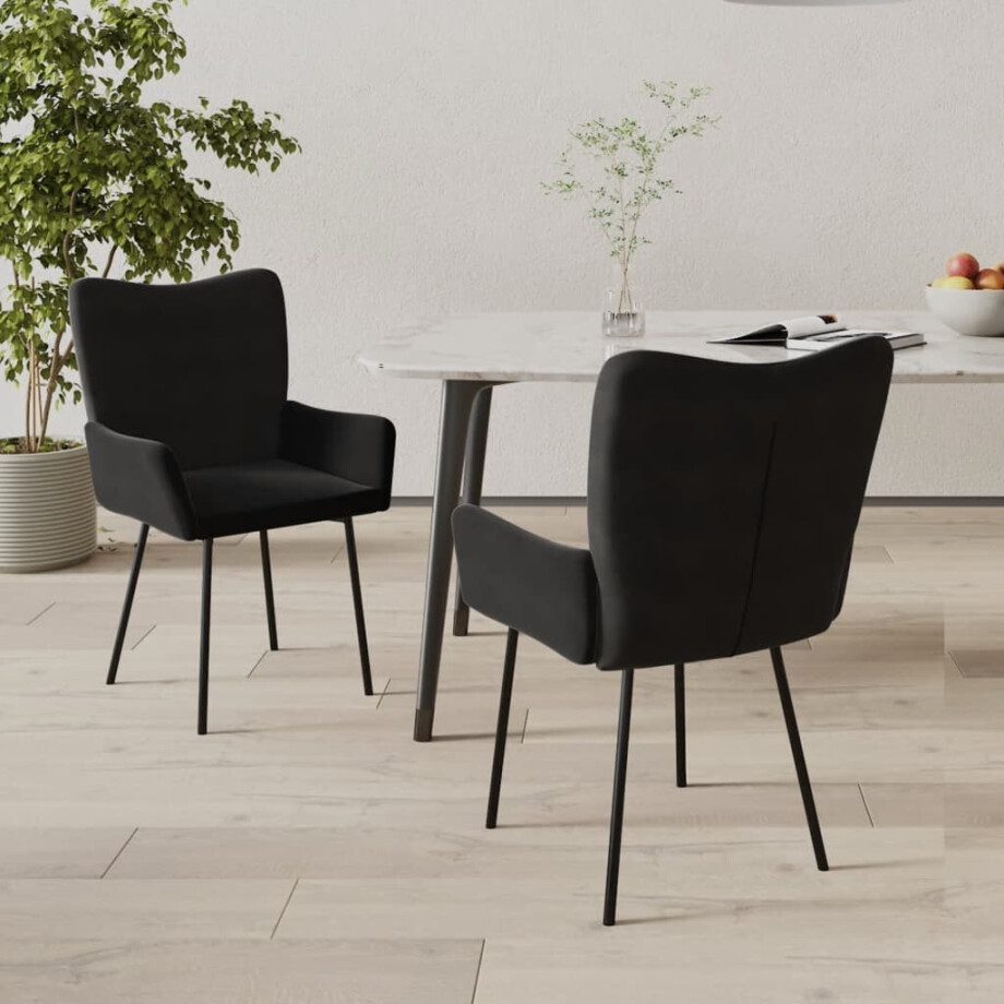 vidaXL Eetkamerstoelen 2 st fluweel zwart vidaXL Eetkamerstoelen 2 st fluweel zwart afbeelding 1