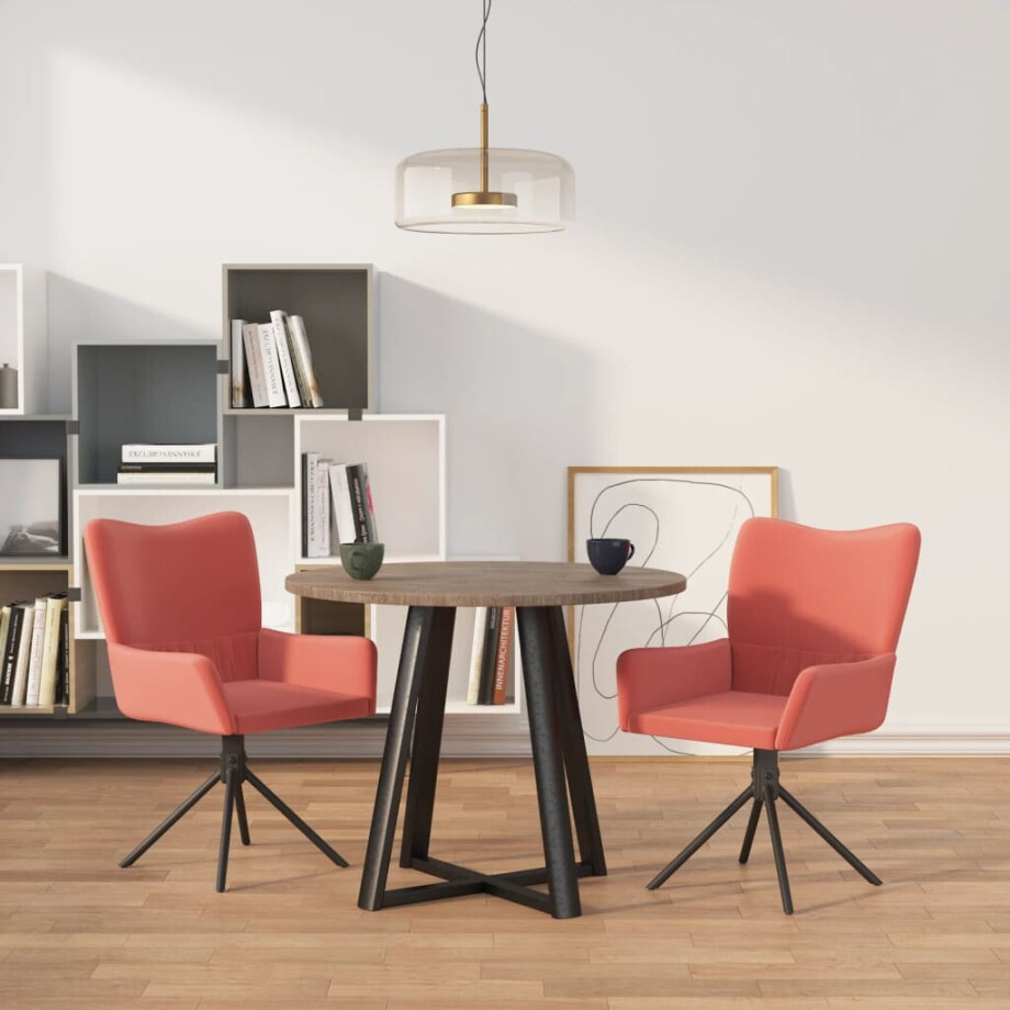vidaXL Eetkamerstoelen draaibaar 2 st fluweel roze afbeelding 1