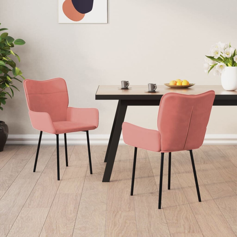 vidaXL Eetkamerstoelen 2 st fluweel roze afbeelding 1