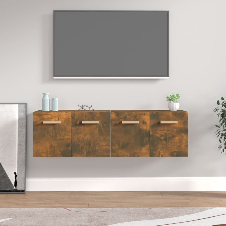 vidaXL Wandkasten 2 st 60x36,5x35 cm bewerkt hout gerookt eikenkleurig afbeelding 1