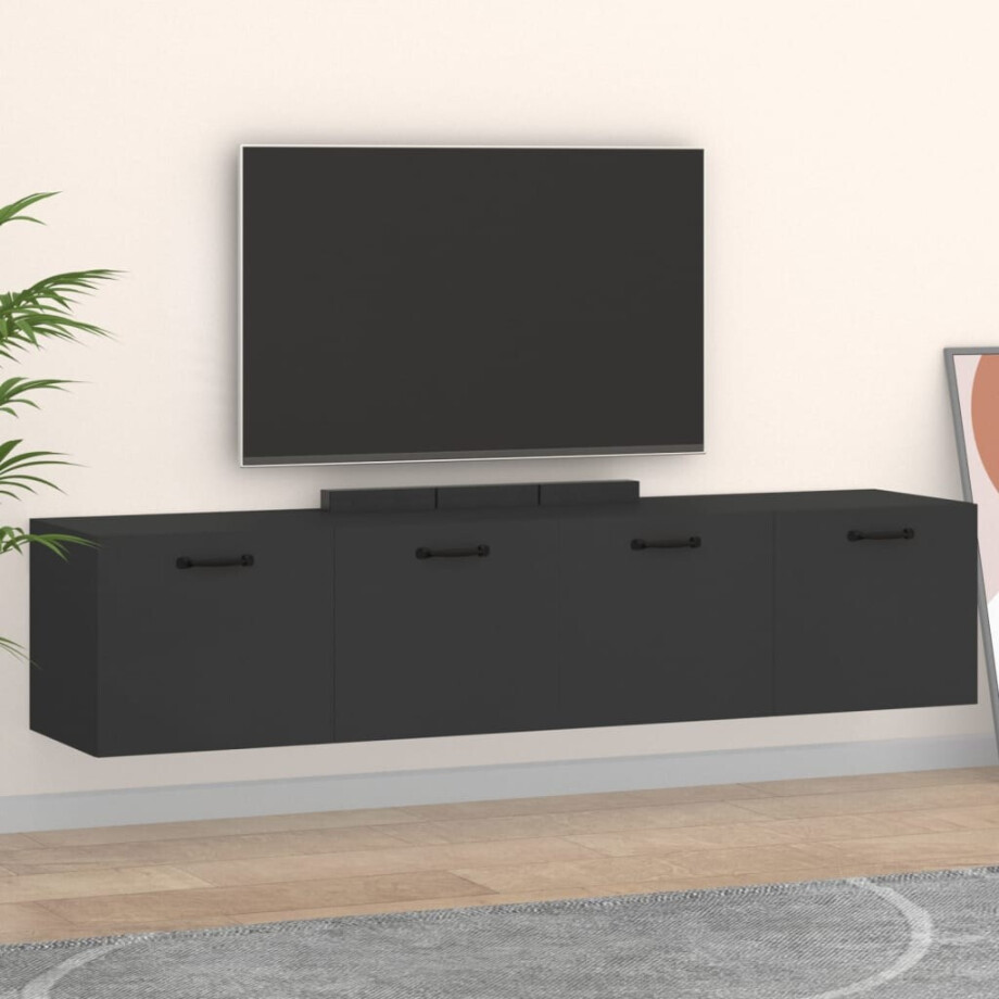 vidaXL Wandkasten 2 st 60x36,5x35 cm bewerkt hout zwart afbeelding 1