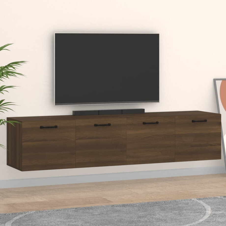 vidaXL Wandkasten 2 st 60x36,5x35 cm bewerkt hout bruin eikenkleur afbeelding 1