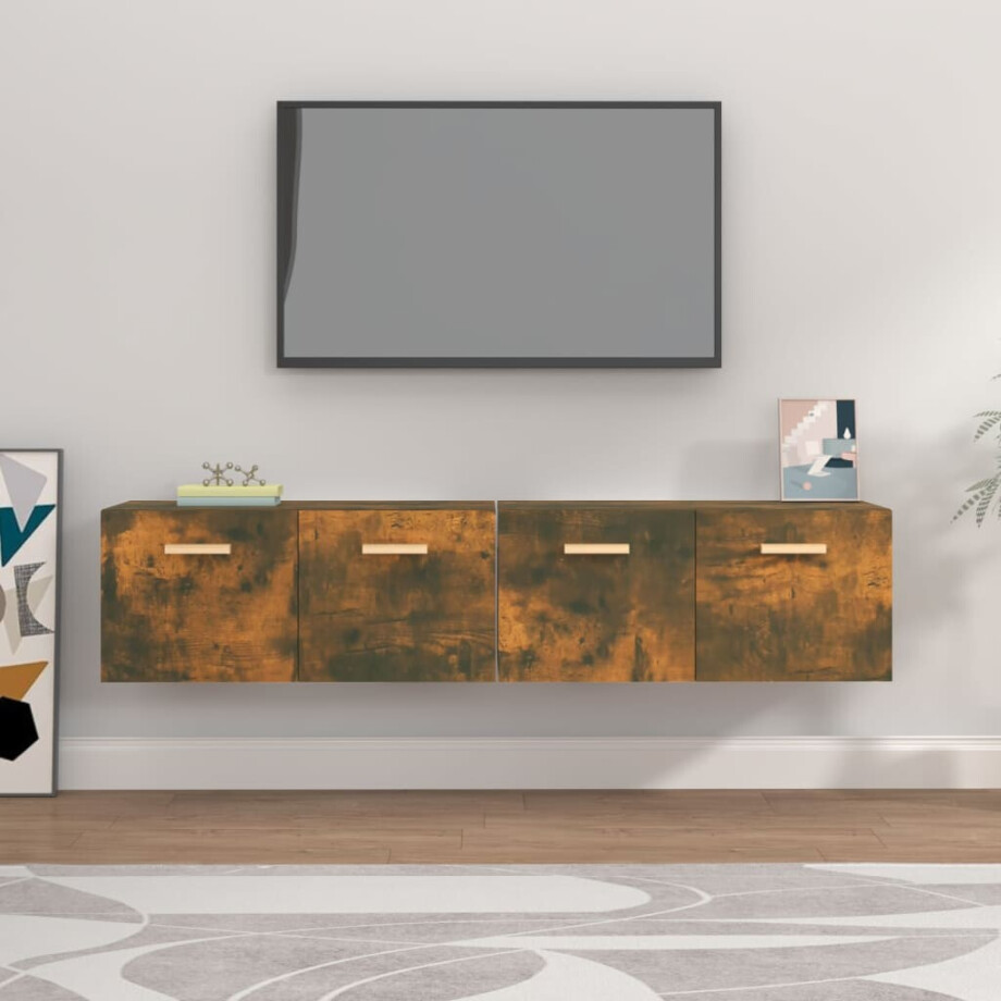 vidaXL Wandkasten 2 st 80x35x36,5 cm bewerkt hout gerookt eikenkleur afbeelding 1