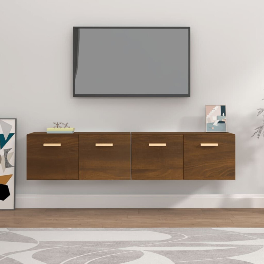 vidaXL Wandkasten 2 st 80x35x36,5 cm bewerkt hout bruin eikenkleur afbeelding 1