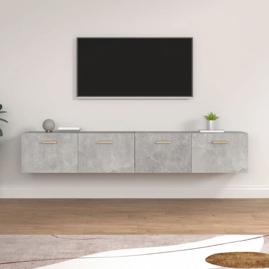 vidaXL Wandkasten 2 st 100x36,5x35 cm bewerkt hout betongrijs vidaXL Wandkasten 2 st 100x36,5x35 cm bewerkt hout betongrijs afbeelding 1