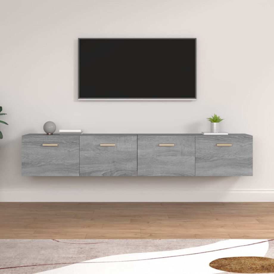 vidaXL Wandkasten 2 st 100x36,5x35 cm bewerkt hout grijs sonoma afbeelding 1