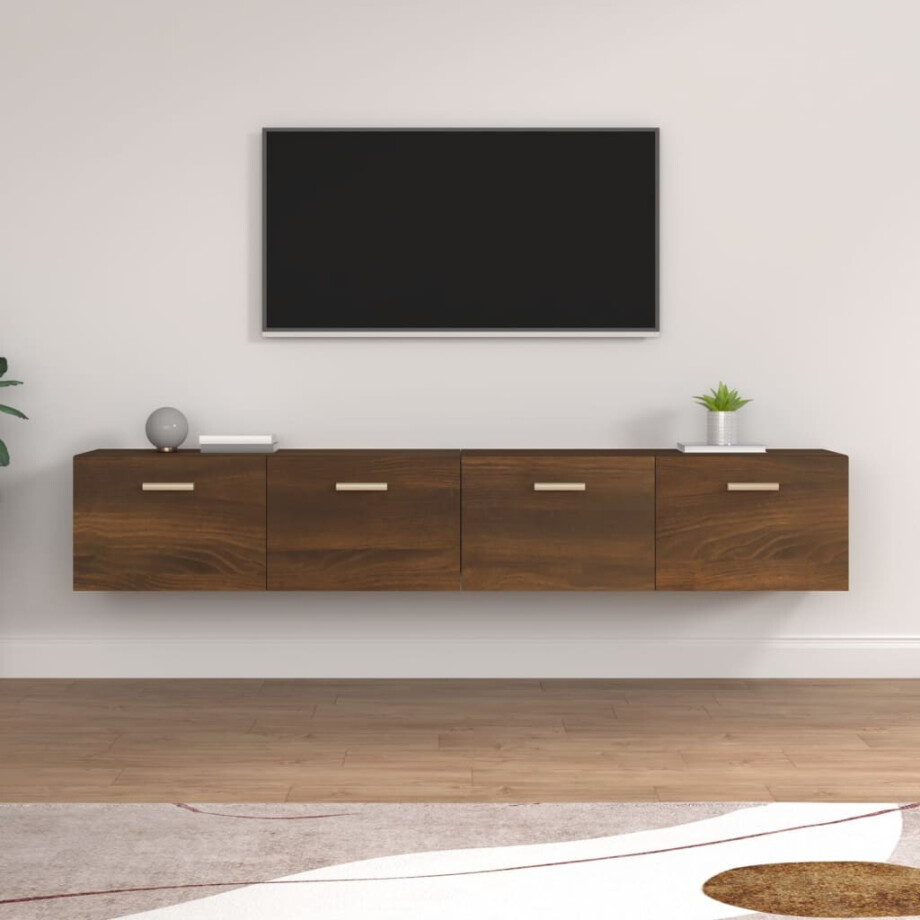 vidaXL Wandkasten 2 st 100x36,5x35 cm bewerkt hout bruin eikenkleur afbeelding 1