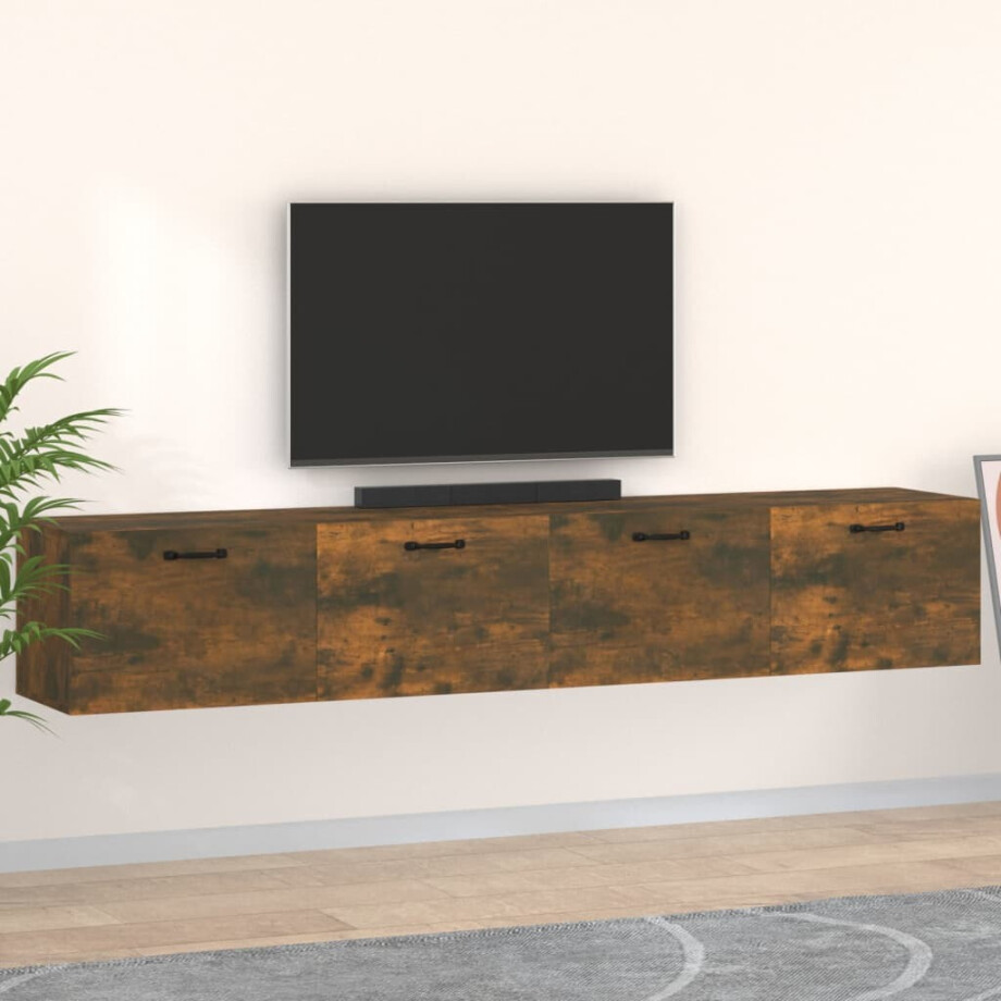 vidaXL Wandkasten 2 st 100x36,5x35cm bewerkt hout gerookt eikenkleurig afbeelding 1
