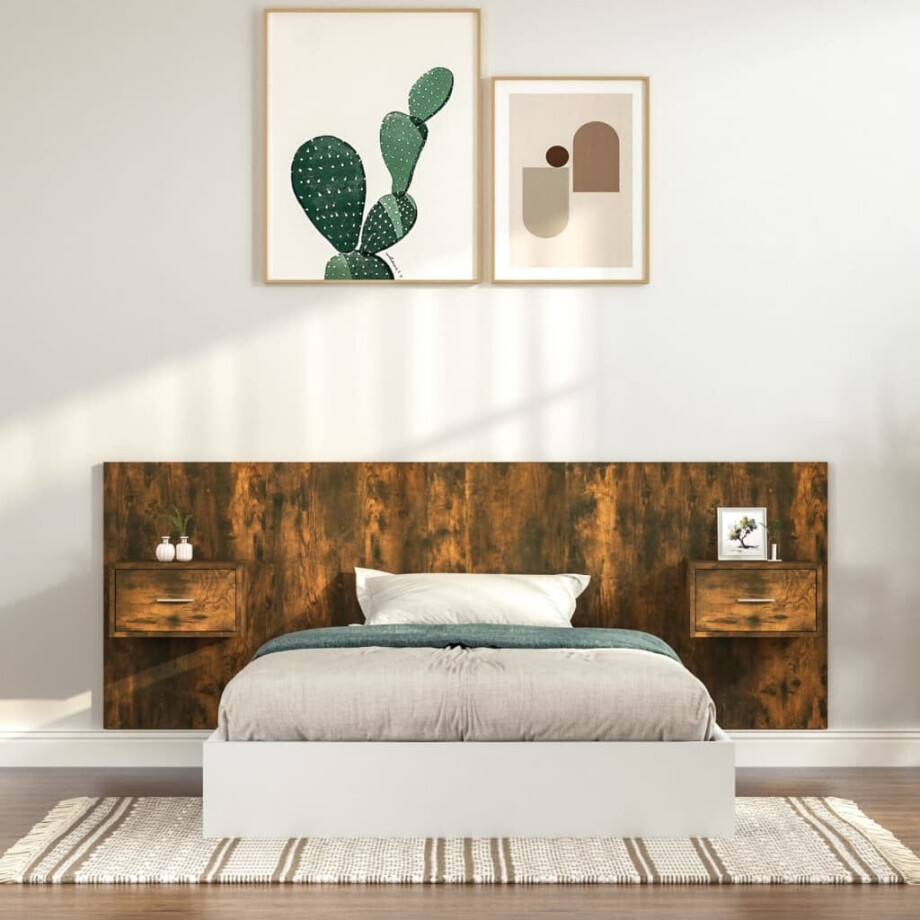 vidaXL Hoofdbord met kastjes bewerkt hout gerookt eikenkleurig vidaXL Hoofdbord met kastjes bewerkt hout gerookt eikenkleurig afbeelding 1