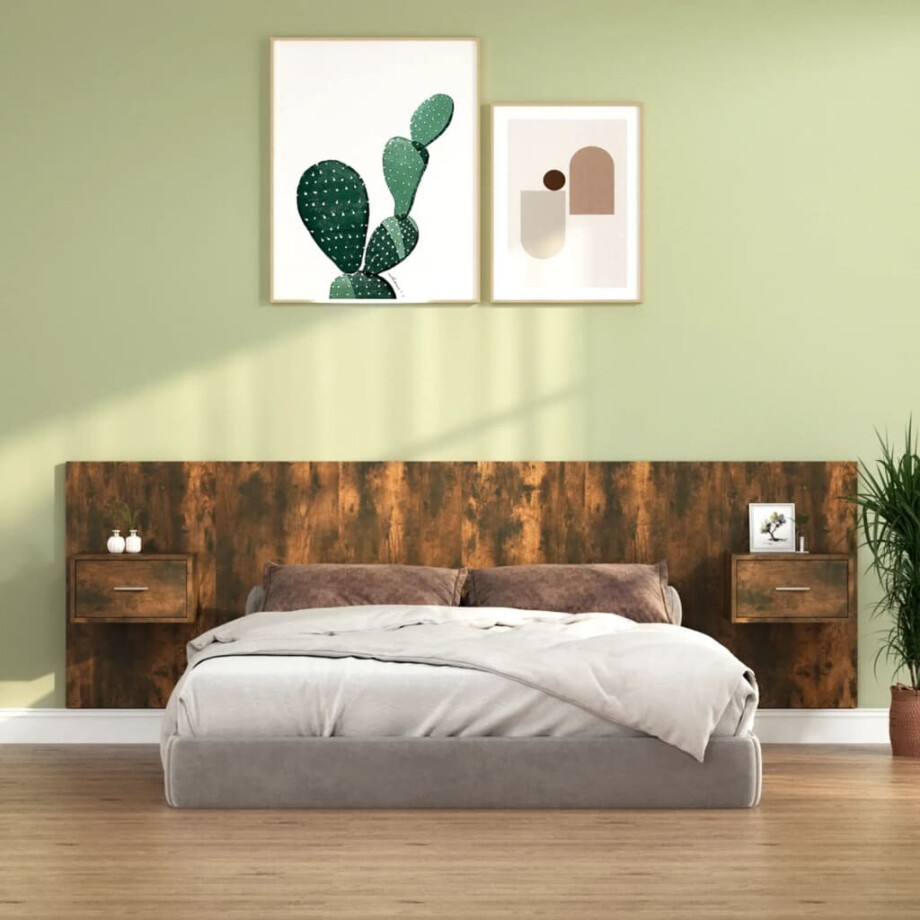 vidaXL Hoofdbord met kastjes bewerkt hout gerookt eikenkleurig vidaXL Hoofdbord met kastjes bewerkt hout gerookt eikenkleurig afbeelding 1