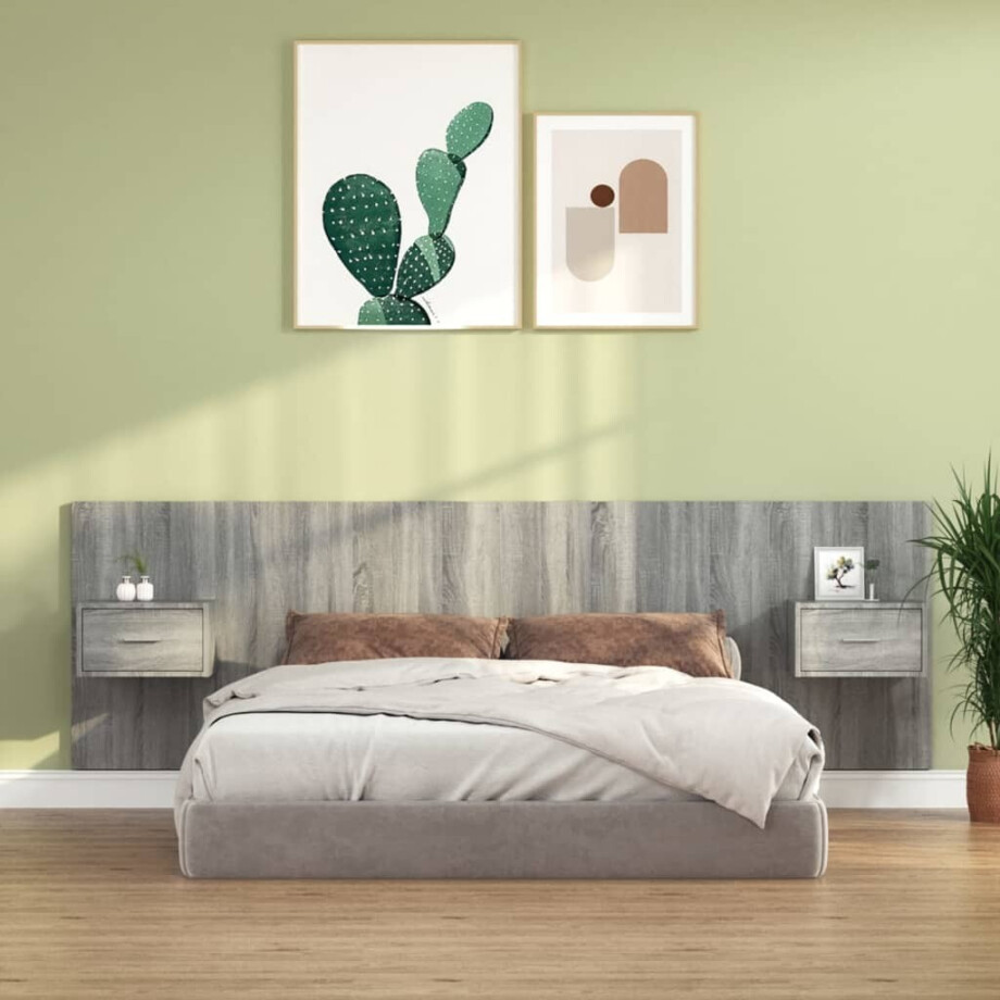 vidaXL Hoofdbord met kastjes bewerkt hout grijs sonoma eikenkleurig vidaXL Hoofdbord met kastjes bewerkt hout grijs sonoma eikenkleurig afbeelding 1