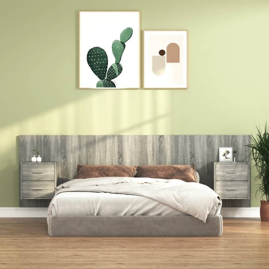 vidaXL Hoofdbord met kastjes bewerkt hout grijs sonoma eikenkleurig vidaXL Hoofdbord met kastjes bewerkt hout grijs sonoma eikenkleurig afbeelding 1
