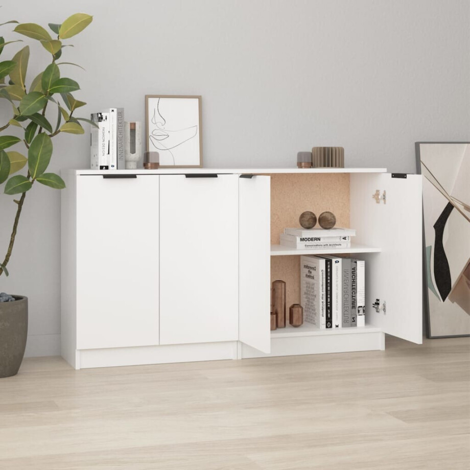 vidaXL Dressoirs 2 st 60x30x70 cm bewerkt hout wit afbeelding 1