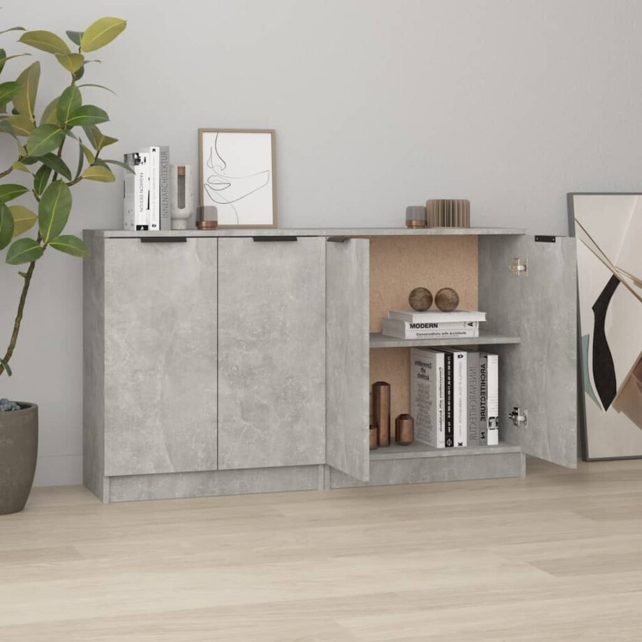 vidaXL Dressoirs 2 st 60x30x70 cm bewerkt hout betongrijs afbeelding 1