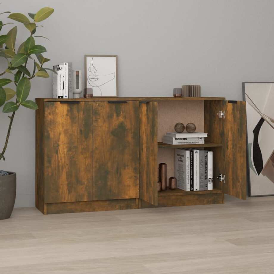 vidaXL Dressoirs 2 st 60x30x70 cm bewerkt hout gerookt eikenkleurig vidaXL Dressoirs 2 st 60x30x70 cm bewerkt hout gerookt eikenkleurig afbeelding 1