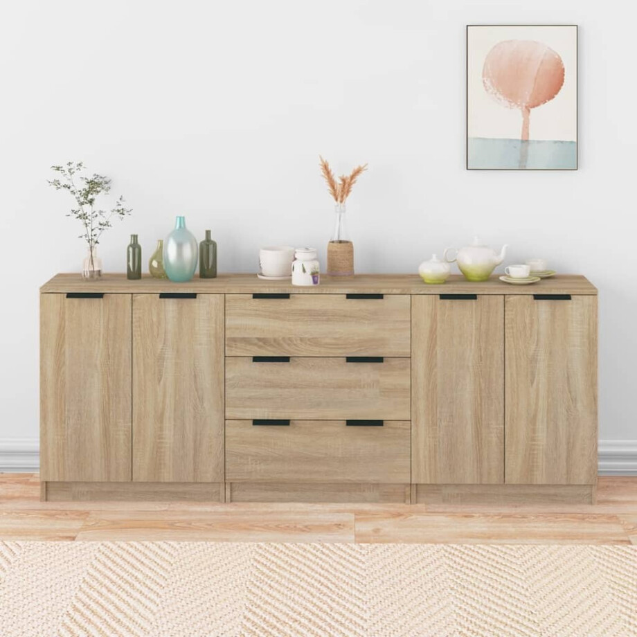 vidaXL 3-delige Dressoirs bewerkt hout sonoma eiken afbeelding 1