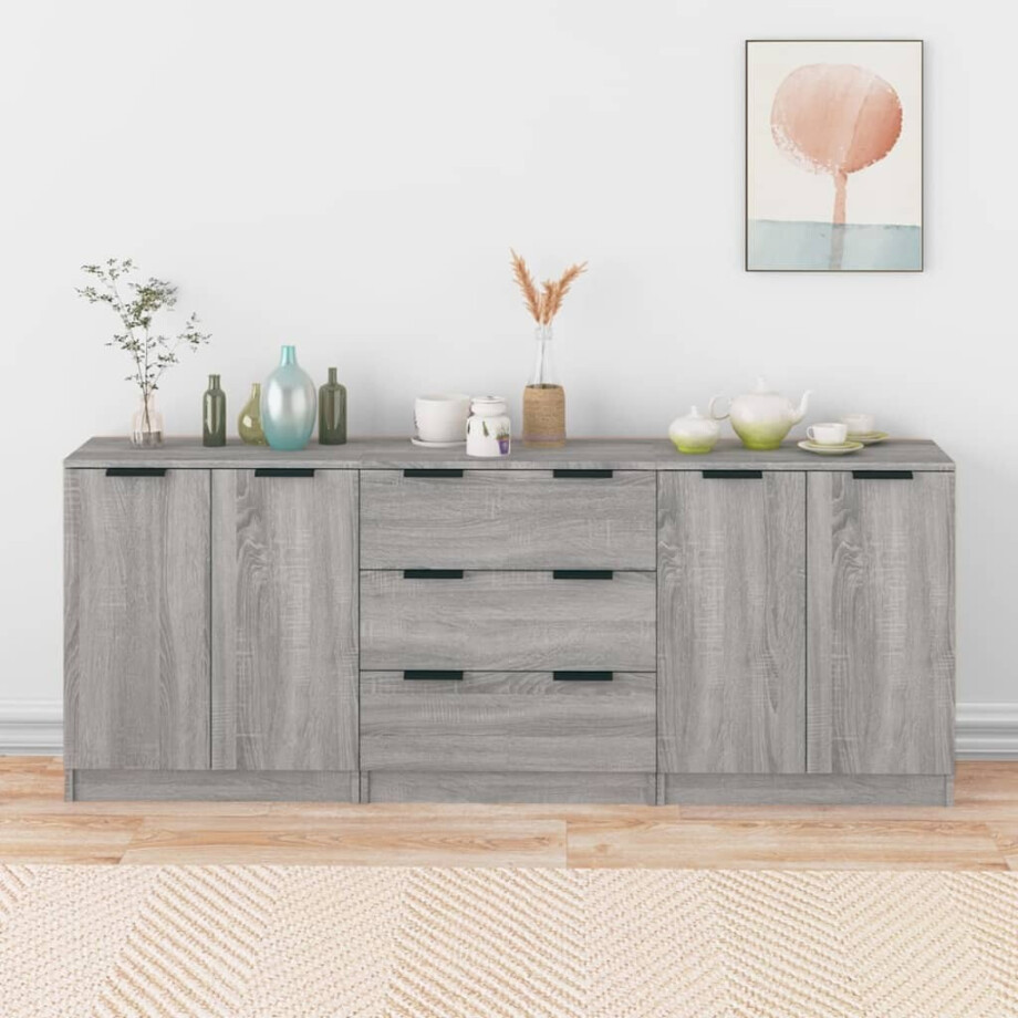 vidaXL 3-delige Dressoirs bewerkt hout grijs sonoma eiken afbeelding 1