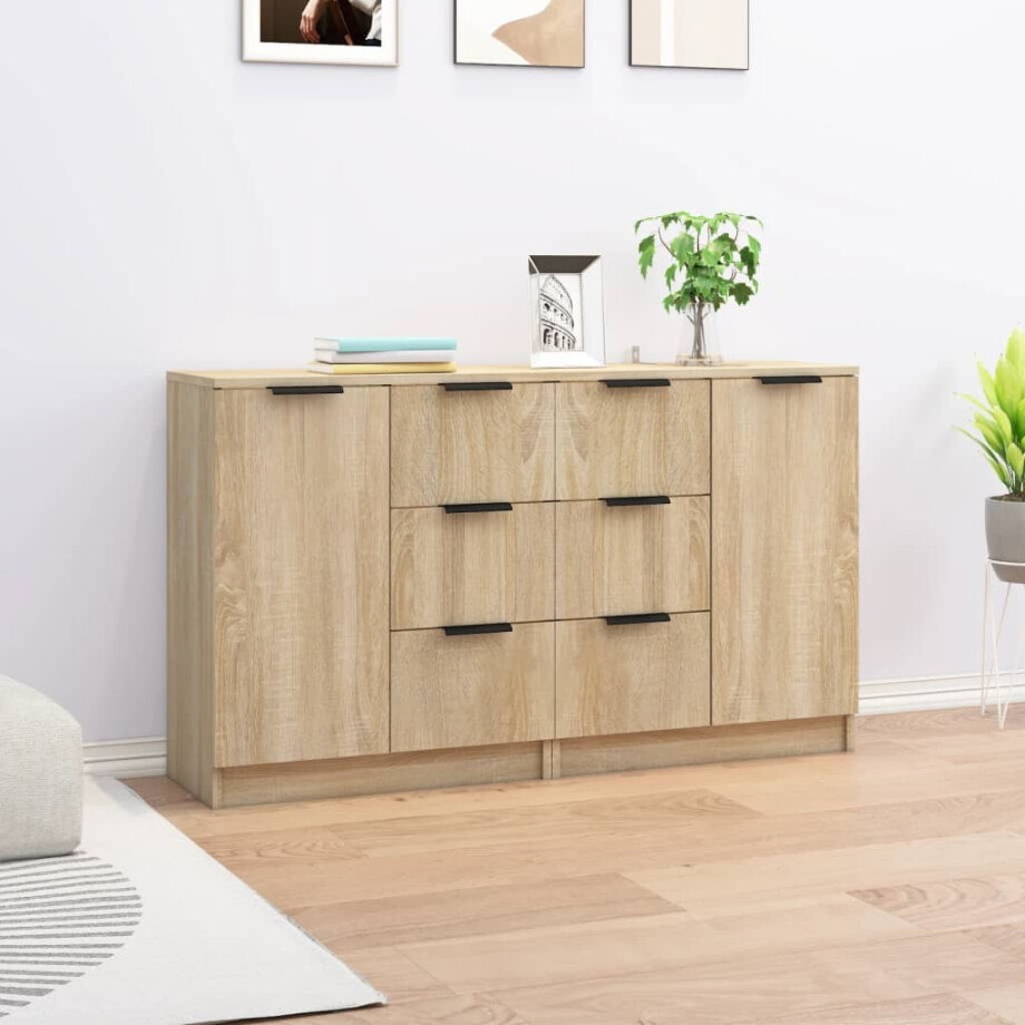 vidaXL Dressoirs 2 st 60x30x70 cm bewerkt hout sonoma eikenkleurig afbeelding 1