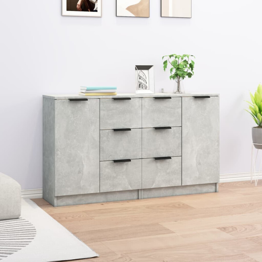 vidaXL Dressoirs 2 st 60x30x70 cm bewerkt hout betongrijs afbeelding 1