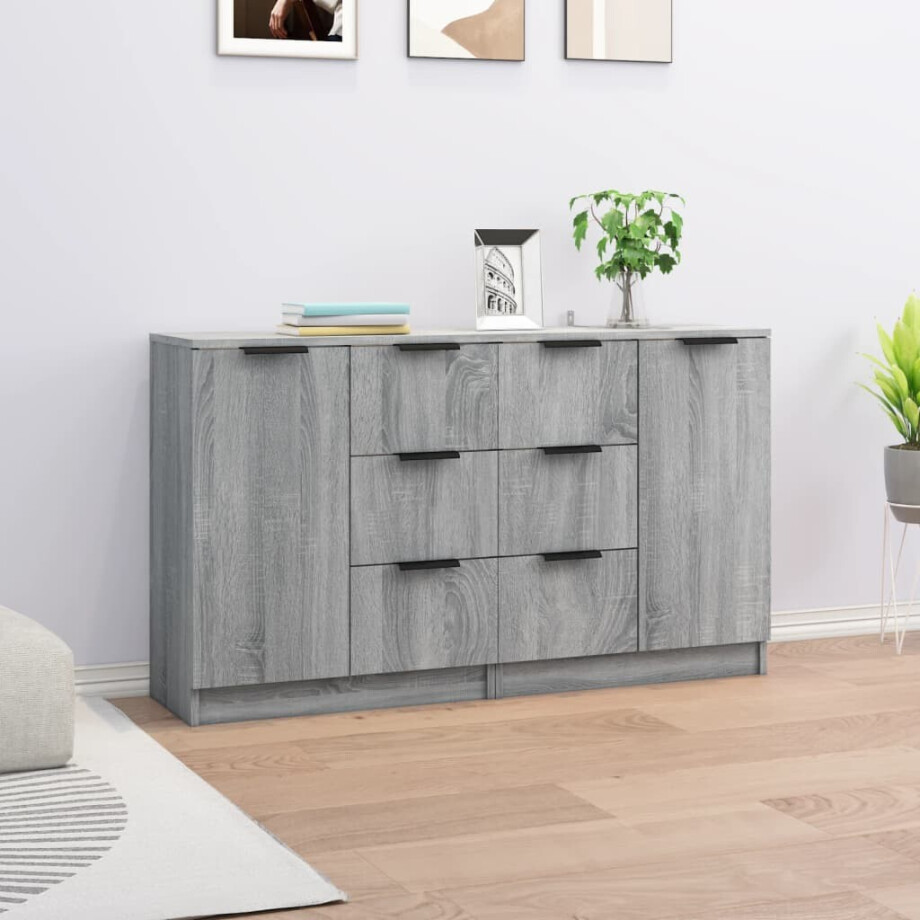 vidaXL Dressoirs 2 st 60x30x70 cm bewerkt hout grijs sonoma eiken afbeelding 1