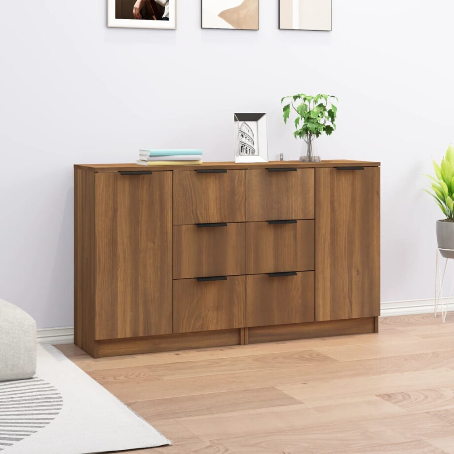 vidaXL Dressoirs 2 st 60x30x70 cm bewerkt hout bruin eikenkleur afbeelding 1