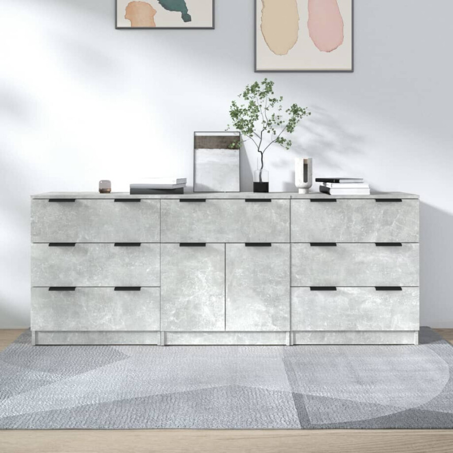 vidaXL 3-delige Dressoirs bewerkt hout betongrijs afbeelding 1