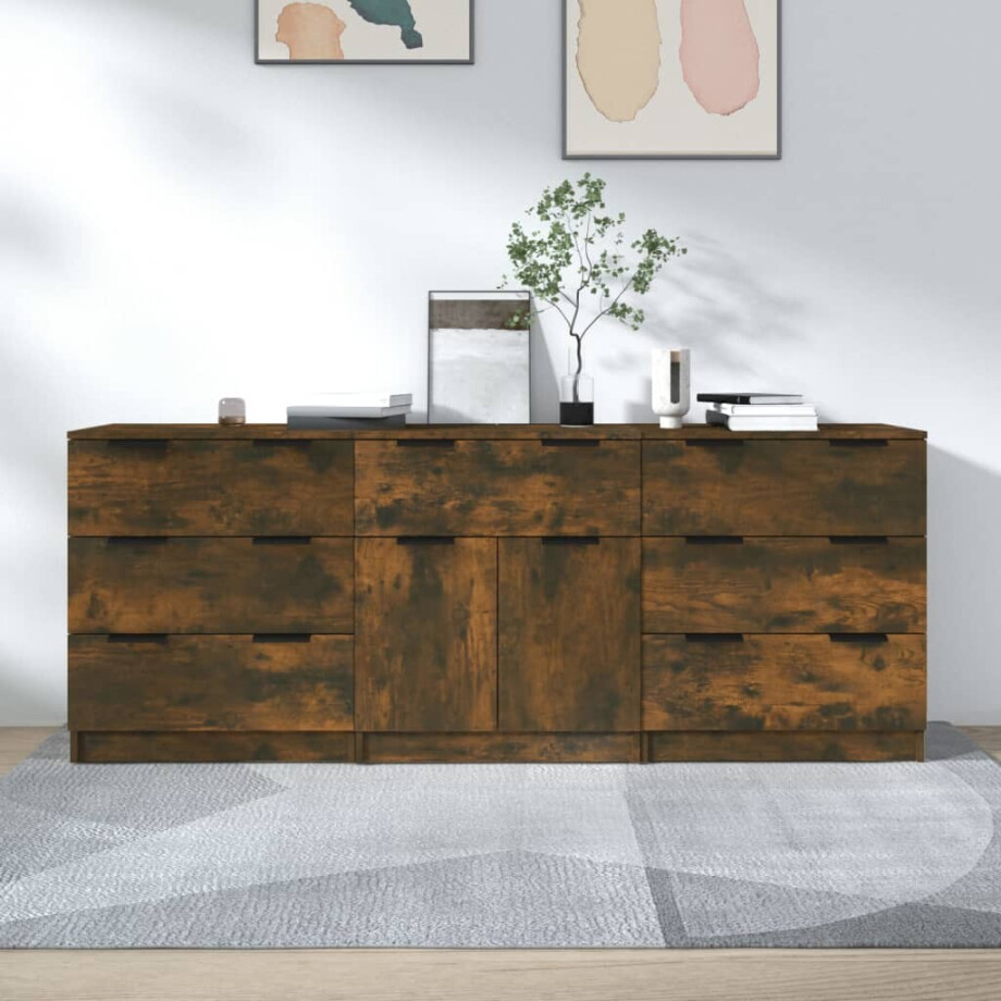 vidaXL 3-delige Dressoirs bewerkt hout gerookt eiken afbeelding 1