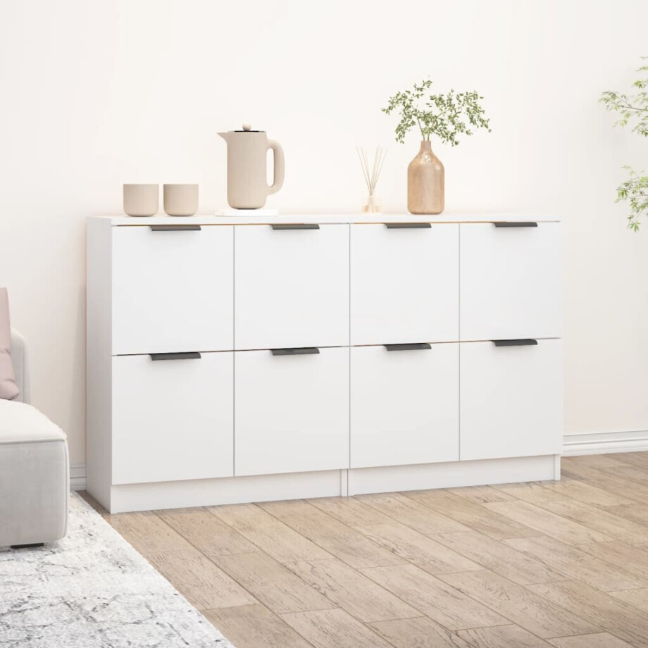 vidaXL Dressoirs 2 st 60x30x70 cm bewerkt hout wit afbeelding 1