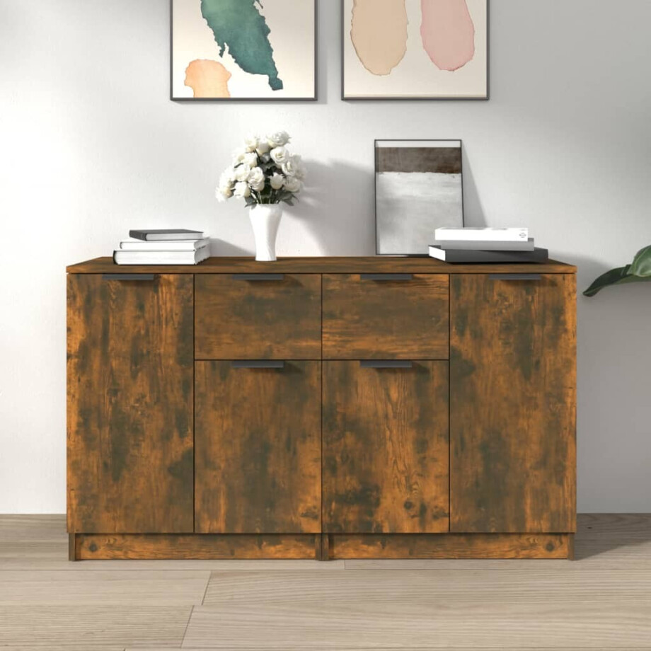 vidaXL Dressoirs 2 st 60x30x70 cm bewerkt hout gerookt eikenkleurig afbeelding 1