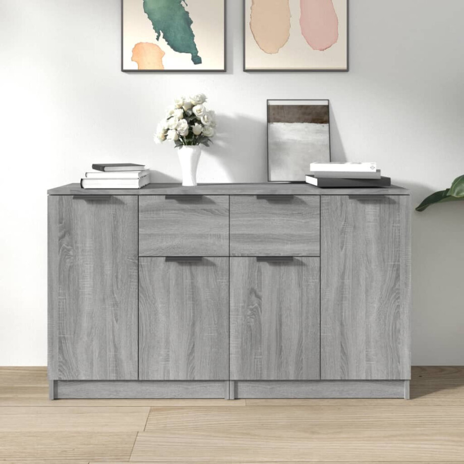 vidaXL Dressoirs 2 st 60x30x70 cm bewerkt hout grijs sonoma eiken afbeelding 1