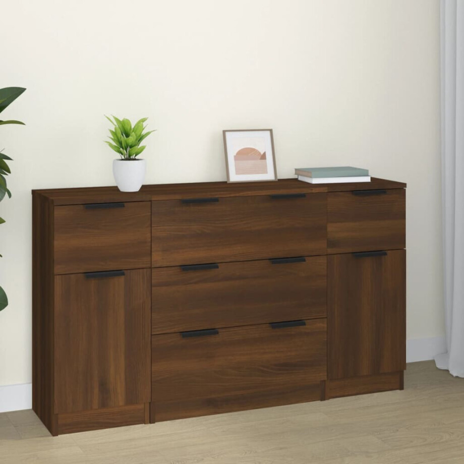 vidaXL 3-delige Dressoirset bewerkt hout bruineiken afbeelding 1