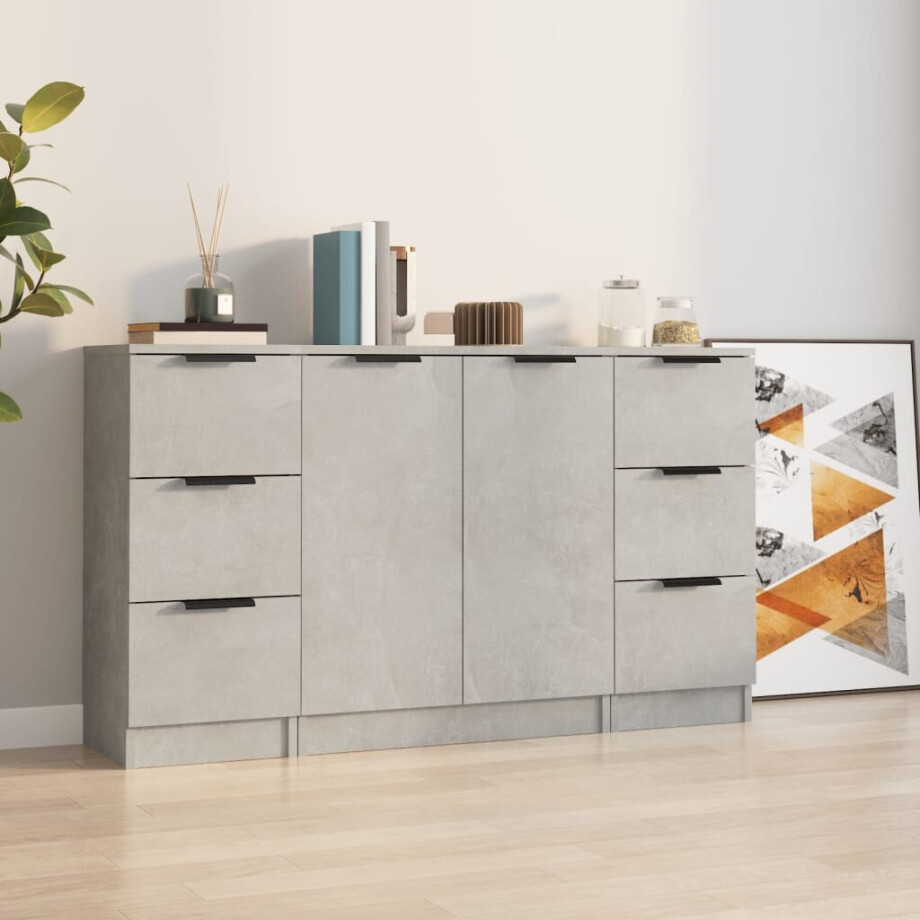 vidaXL Dressoirs 3 st bewerkt hout betongrijs afbeelding 1