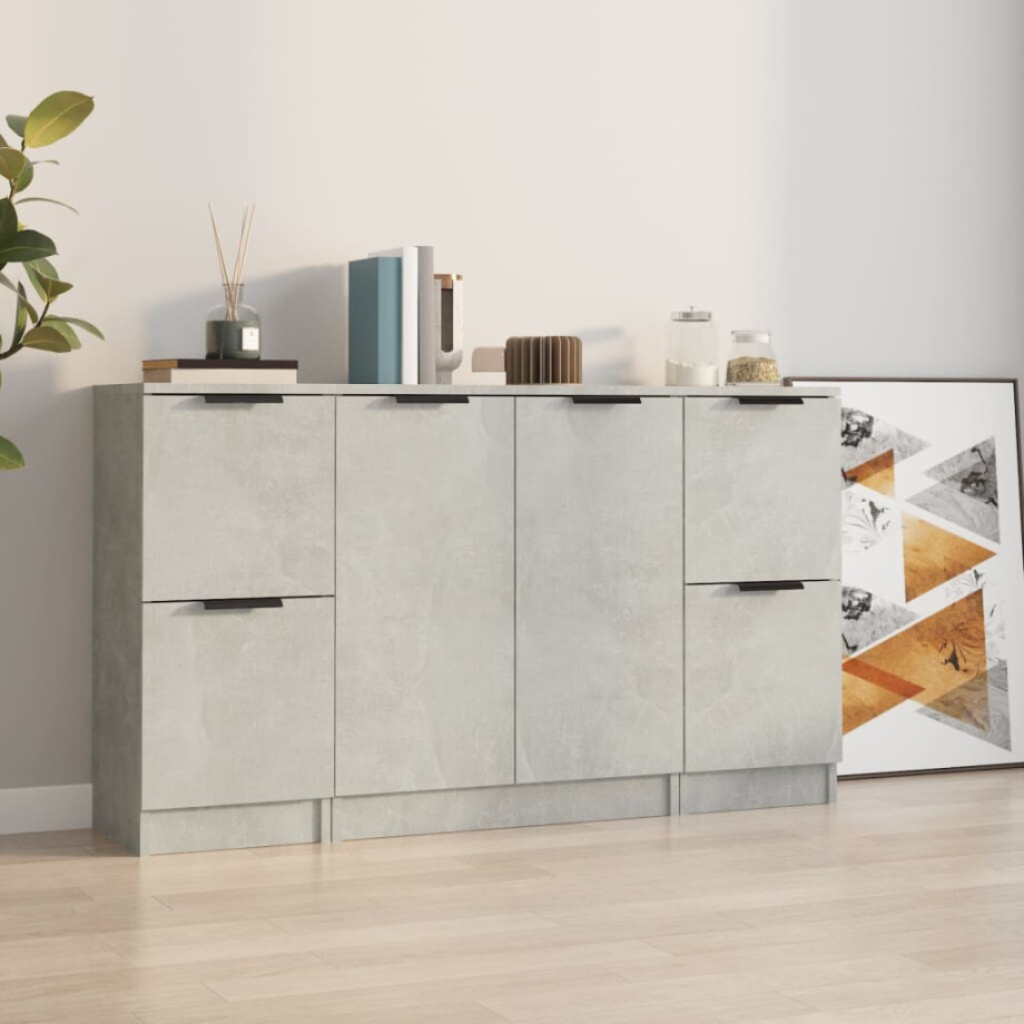 vidaXL Dressoirs 3 st bewerkt hout betongrijs afbeelding 1