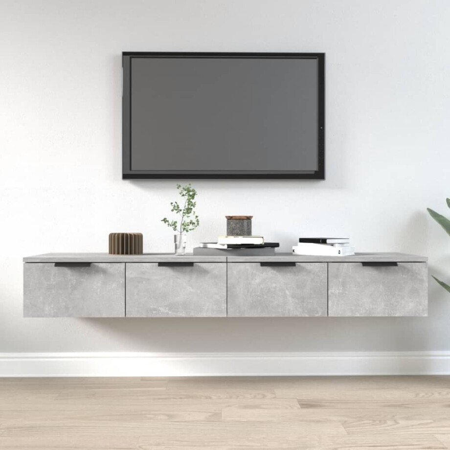 vidaXL Wandkasten 2 st 68x30x20 cm bewerkt hout betongrijs afbeelding 1