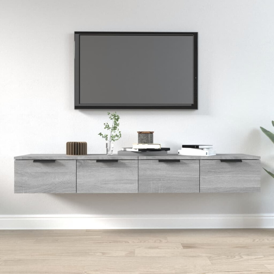 vidaXL Wandkasten 2 st 68x30x20 cm bewerkt hout grijs sonoma eiken afbeelding 1