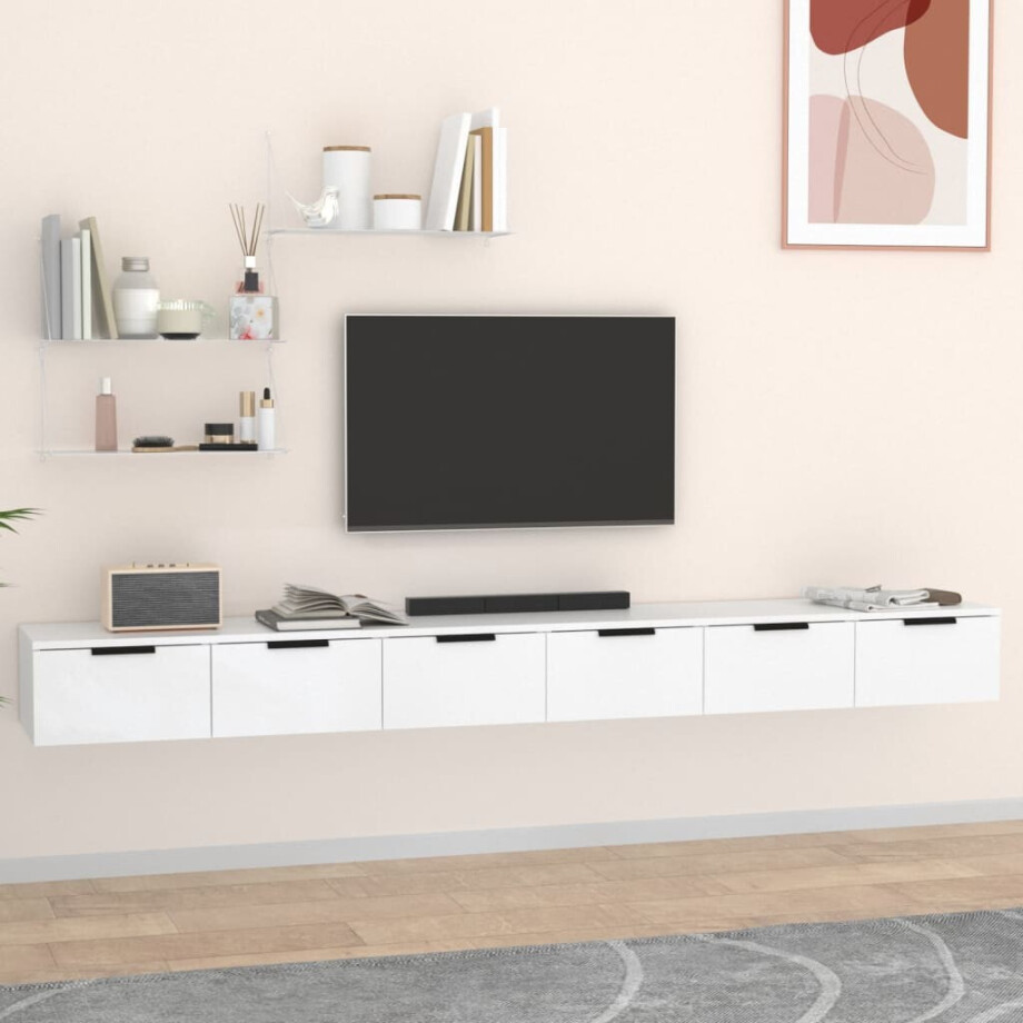 vidaXL Wandkasten 2 st 102x30x20 cm bewerkt hout wit afbeelding 1