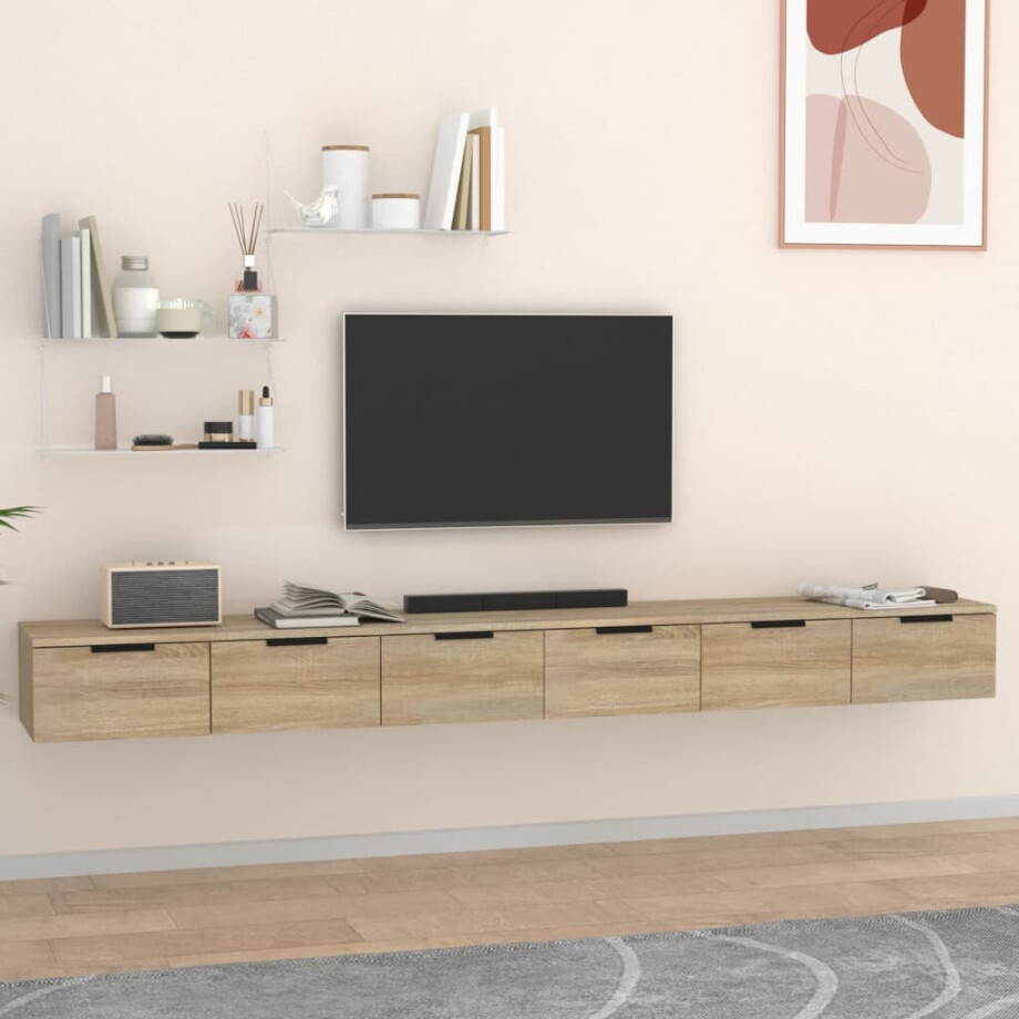 vidaXL Wandkasten 2 st 102x30x20 cm bewerkt hout sonoma eikenkleurig afbeelding 1