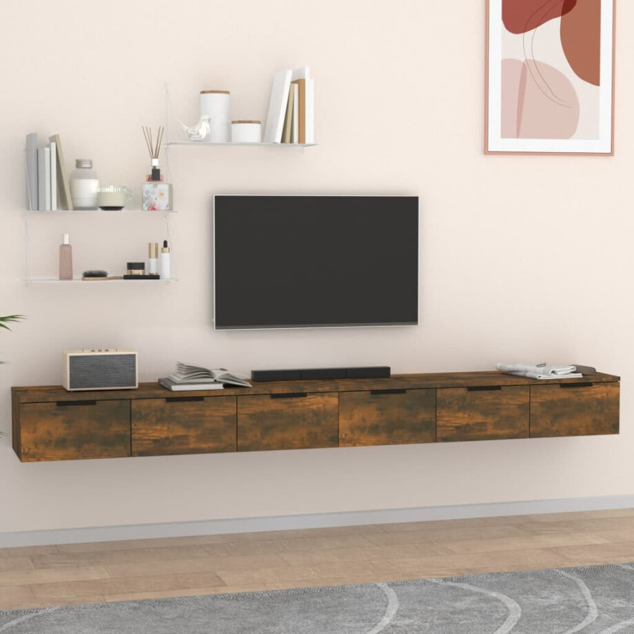 vidaXL Wandkasten 2 st 102x30x20 bewerkt hout gerookt eikenkleurig afbeelding 1