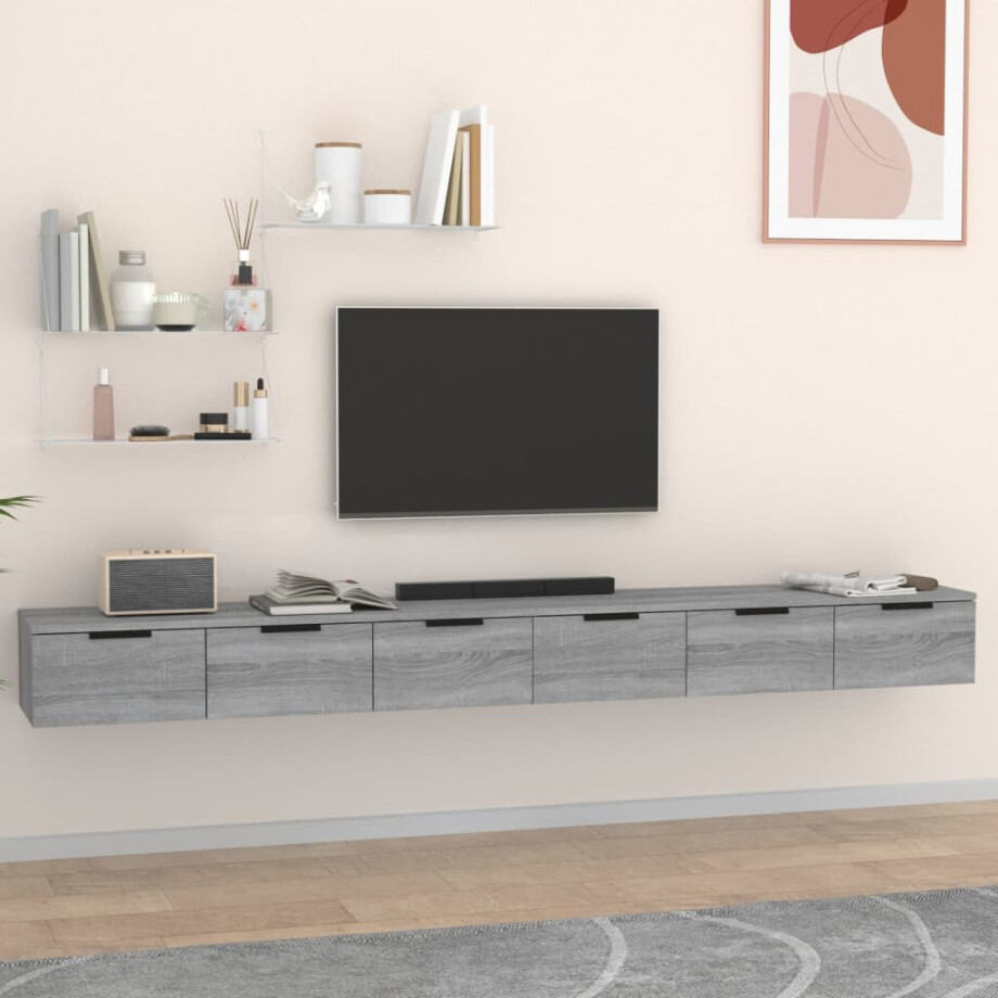 vidaXL Wandkasten 2 st 102x30x20 cm bewerkt hout grijs sonoma afbeelding 1
