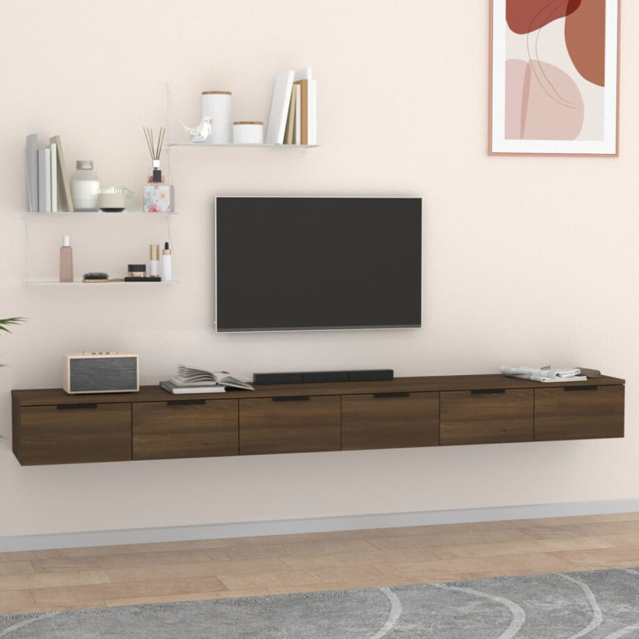 vidaXL Wandkasten 2 st 102x30x20 cm bewerkt hout bruin eikenkleur afbeelding 1