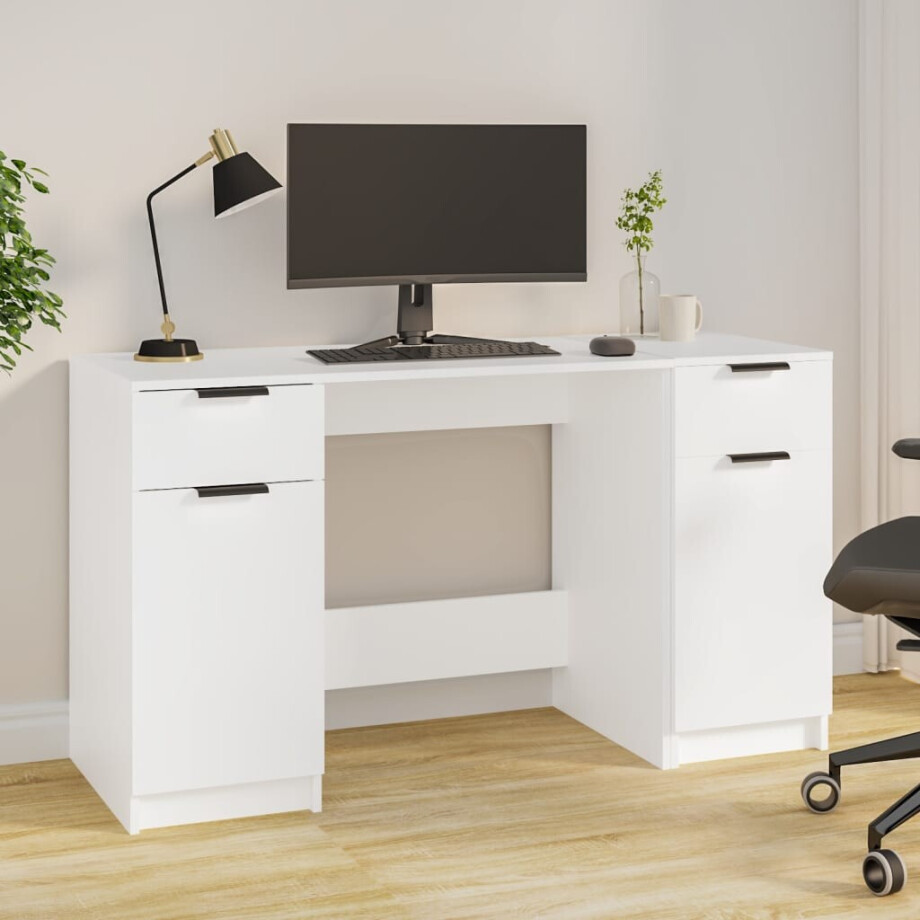 vidaXL Bureau met bijzetkast bewerkt hout wit afbeelding 1