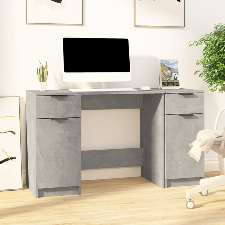 vidaXL Bureau met bijzetkast bewerkt hout betongrijs afbeelding 1