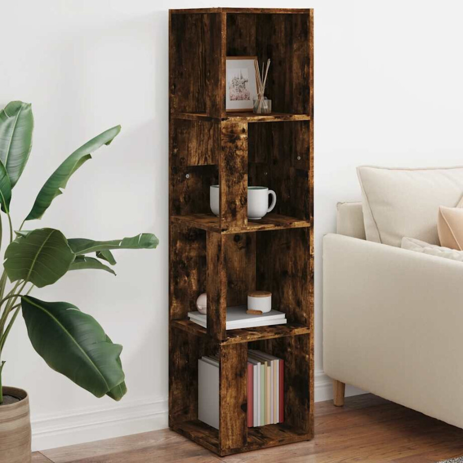 vidaXL Hoekkast 33x33x132 cm bewerkt hout gerookt eikenkleurig afbeelding 1