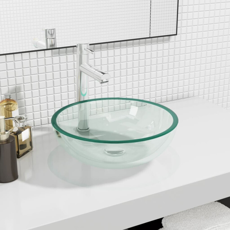 vidaXL Wasbak 35x12 cm gehard glas transparant vidaXL Wasbak 35x12 cm gehard glas transparant afbeelding 1